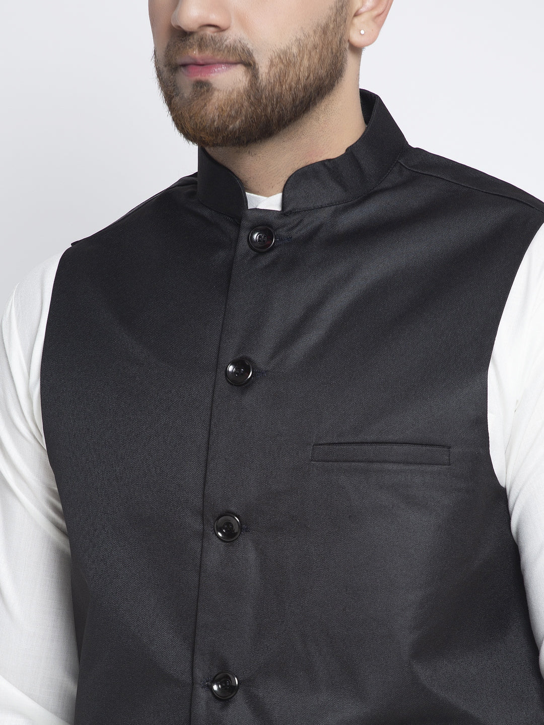 Jompers Men's Solid White Cotton Kurta Payjama with Solid Black Waistcoat - Distacart