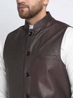 Jompers Men's Solid White Cotton Kurta Payjama with Solid Coffee Waistcoat(Coffee) - Distacart