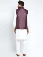 Jompers Men's Solid White Cotton Kurta Payjama with Solid Maroon Waistcoat(Maroon) - Distacart