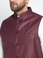 Jompers Men's Solid White Cotton Kurta Payjama with Solid Maroon Waistcoat(Maroon) - Distacart