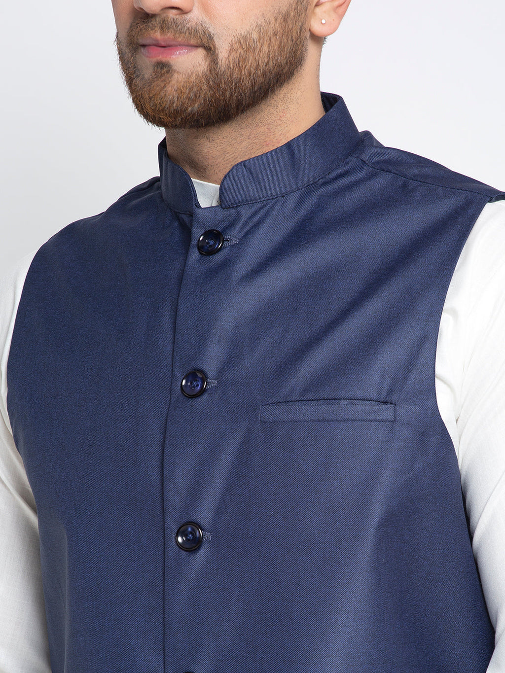 Jompers Men's Solid White Cotton Kurta Payjama with Solid Navy Waistcoat(Navy) - Distacart