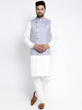 Jompers Men's Solid White Cotton Kurta Payjama with Geometric Waistcoat(Blue) - Distacart
