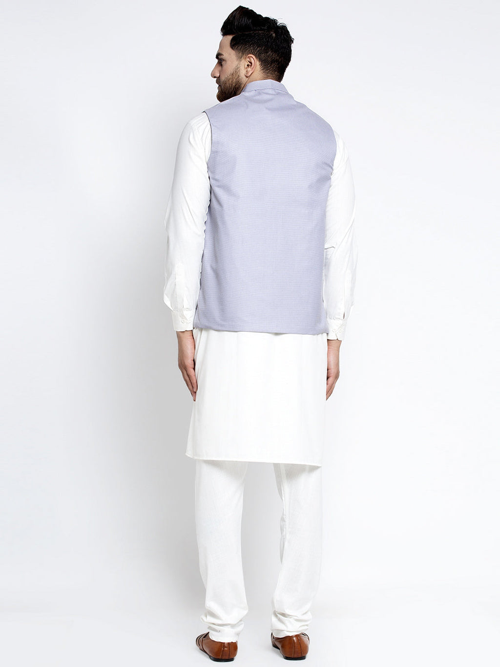 Jompers Men's Solid White Cotton Kurta Payjama with Geometric Waistcoat(Blue) - Distacart