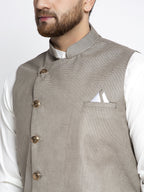 Jompers Men's Solid White Cotton Kurta Payjama with Geometric Waistcoat(Grey) - Distacart
