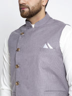 Jompers Men's Solid White Cotton Kurta Payjama with Geometric Waistcoat(Purple) - Distacart