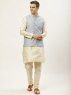 Jompers Men's Embroidered Nehru Jacket & Kurta Pyjama ( Grey ) - Distacart