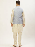 Jompers Men's Embroidered Nehru Jacket & Kurta Pyjama ( Grey ) - Distacart
