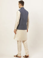 Jompers Men's Embroidered Nehru Jacket & Kurta Pyjama ( Navy ) - Distacart