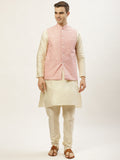 Jompers Men's Embroidered Nehru Jacket & Kurta Pyjama ( Peach ) - Distacart