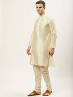 Jompers Men's Embroidered Nehru Jacket & Kurta Pyjama ( Peach ) - Distacart