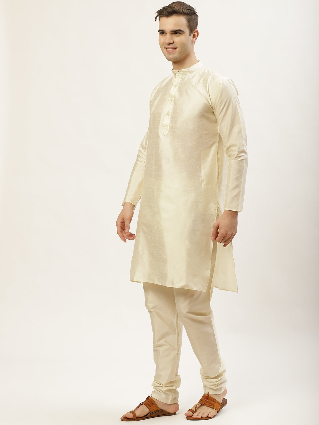 Jompers Men's Embroidered Nehru Jacket & Kurta Pyjama ( Peach ) - Distacart