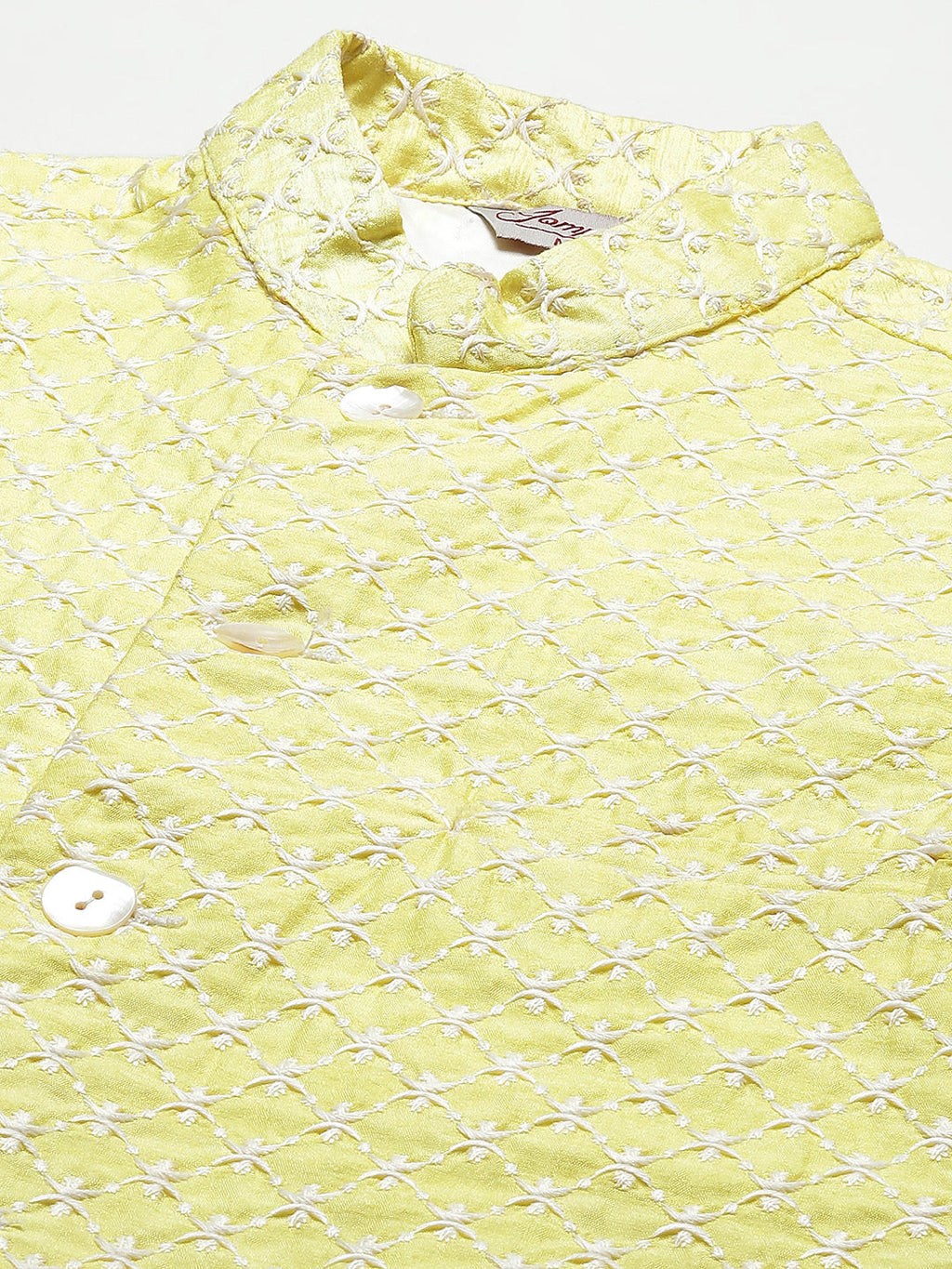 Jompers Men's Embroidered Nehru Jacket & Kurta Pyjama ( Yellow ) - Distacart