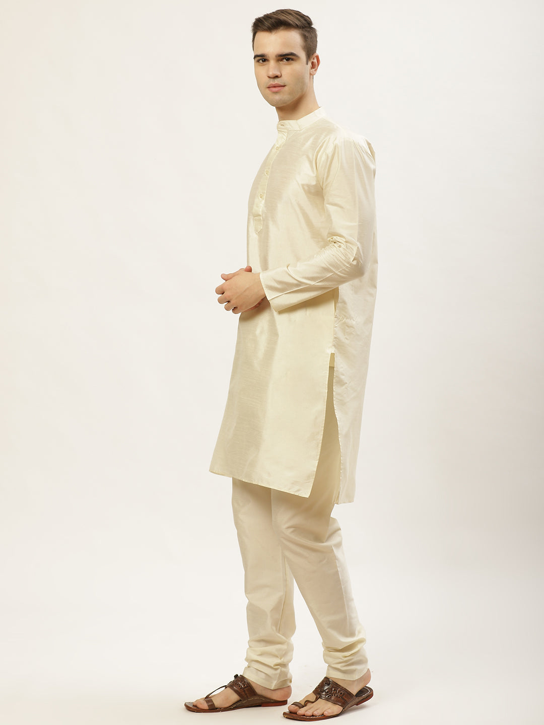Jompers Men's Embroidered Nehru Jacket & Kurta Pyjama ( Yellow ) - Distacart