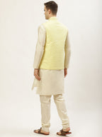 Jompers Men's Embroidered Nehru Jacket & Kurta Pyjama ( Yellow ) - Distacart