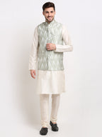 Jompers Men's Ikat Print Nehru Jacket & Kurta Pyjama ( Grey ) - Distacart