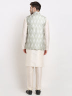Jompers Men's Ikat Print Nehru Jacket & Kurta Pyjama ( Grey ) - Distacart