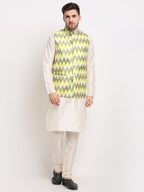 Jompers Men's Ikat Print Nehru Jacket & Kurta Pyjama ( Multi-Olive ) - Distacart