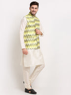 Jompers Men's Ikat Print Nehru Jacket & Kurta Pyjama ( Multi-Olive ) - Distacart