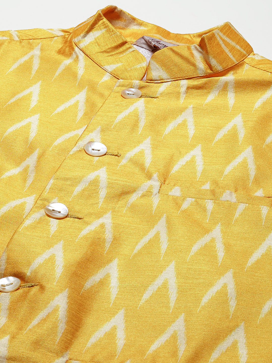 Jompers Men's Ikat Print Nehru Jacket & Kurta Pyjama ( Mustard ) - Distacart