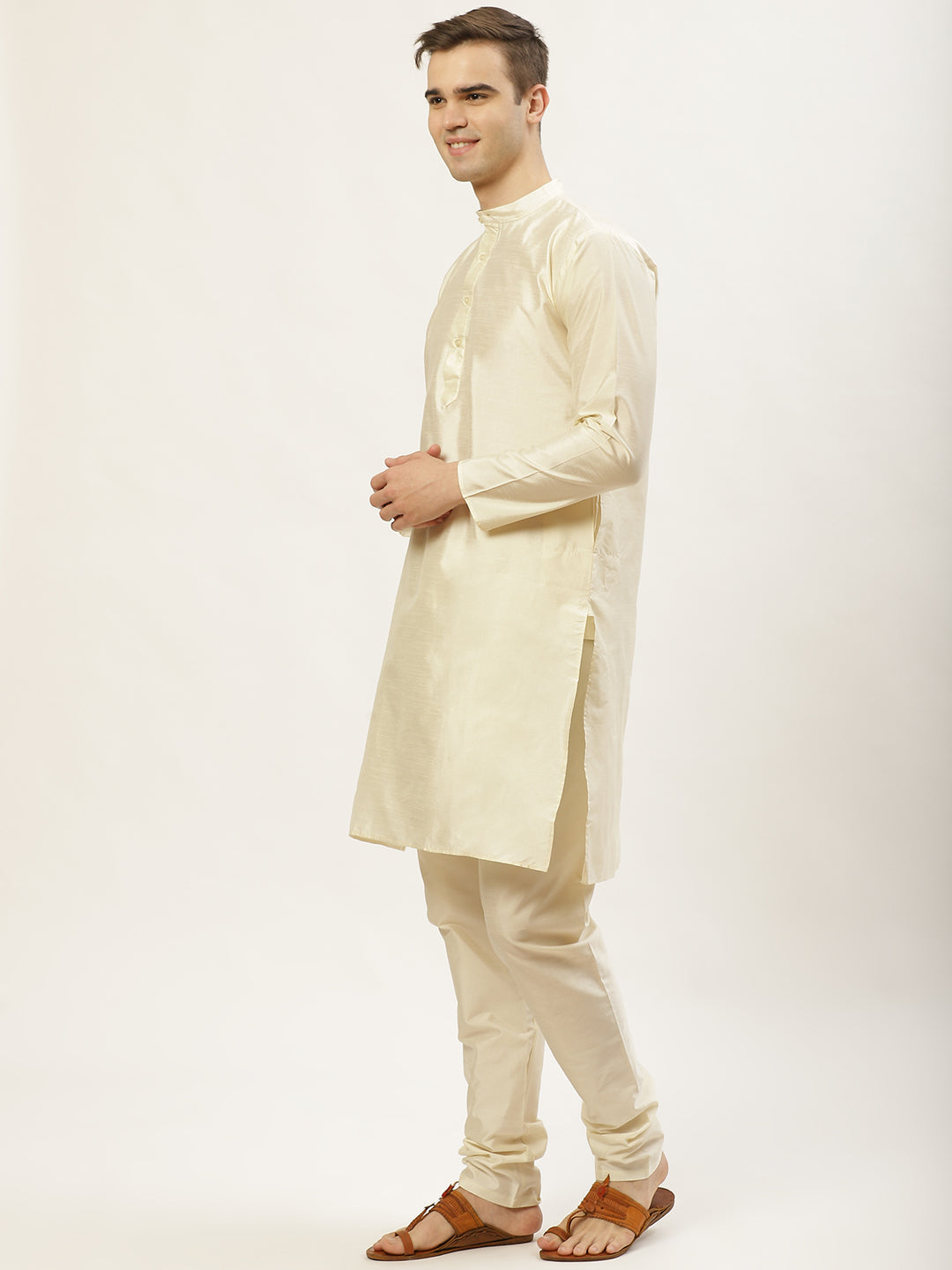 Jompers Men's Ikat Print Nehru Jacket & Kurta Pyjama ( Mustard ) - Distacart