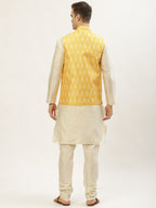 Jompers Men's Ikat Print Nehru Jacket & Kurta Pyjama ( Mustard ) - Distacart