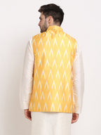 Jompers Men's Mustard Ikat Printed Nehru Jacket