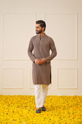 Jompers Men's Sequin Embroidered Pure Cotton Kurta - Brown