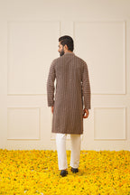 Jompers Men's Sequin Embroidered Pure Cotton Kurta - Brown