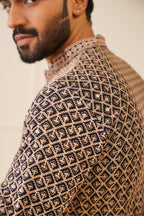 Jompers Men's Sequin Embroidered Pure Cotton Kurta - Brown