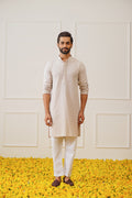Jompers Men's Sequin Embroidered Pure Cotton Kurta - Beige