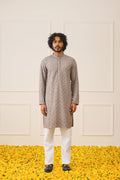 Jompers Men's Sequin Embroidered Pure Cotton Kurta - Grey