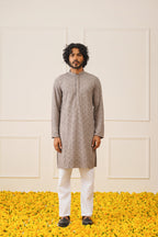 Jompers Men's Sequin Embroidered Pure Cotton Kurta - Grey