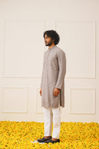 Jompers Men's Sequin Embroidered Pure Cotton Kurta - Grey