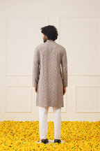 Jompers Men's Sequin Embroidered Pure Cotton Kurta - Grey