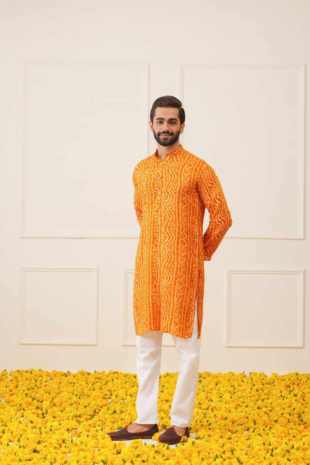 Jompers Men's Bandhani Printed Kurta - Orange