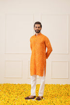 Jompers Men's Bandhani Printed Kurta - Orange
