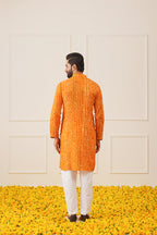 Jompers Men's Bandhani Printed Kurta - Orange