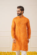 Jompers Men's Bandhani Printed Kurta - Orange