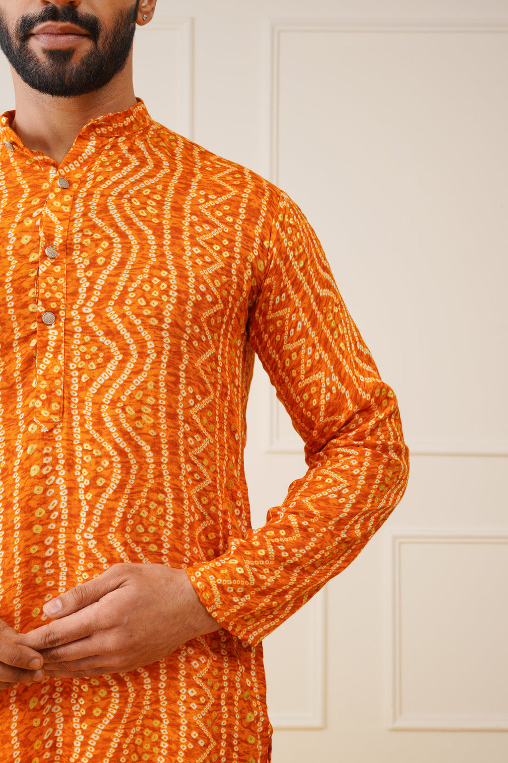 Jompers Men's Bandhani Printed Kurta - Orange
