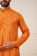 Jompers Men's Bandhani Printed Kurta - Orange