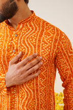 Jompers Men's Bandhani Printed Kurta - Orange