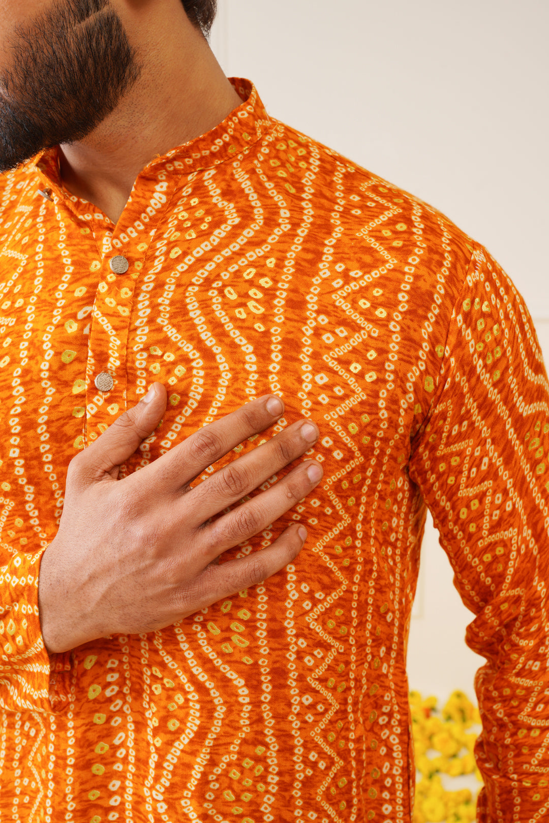 Jompers Men's Bandhani Printed Kurta - Orange