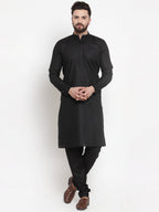 Jompers Men's Solid Cotton Kurta - Black