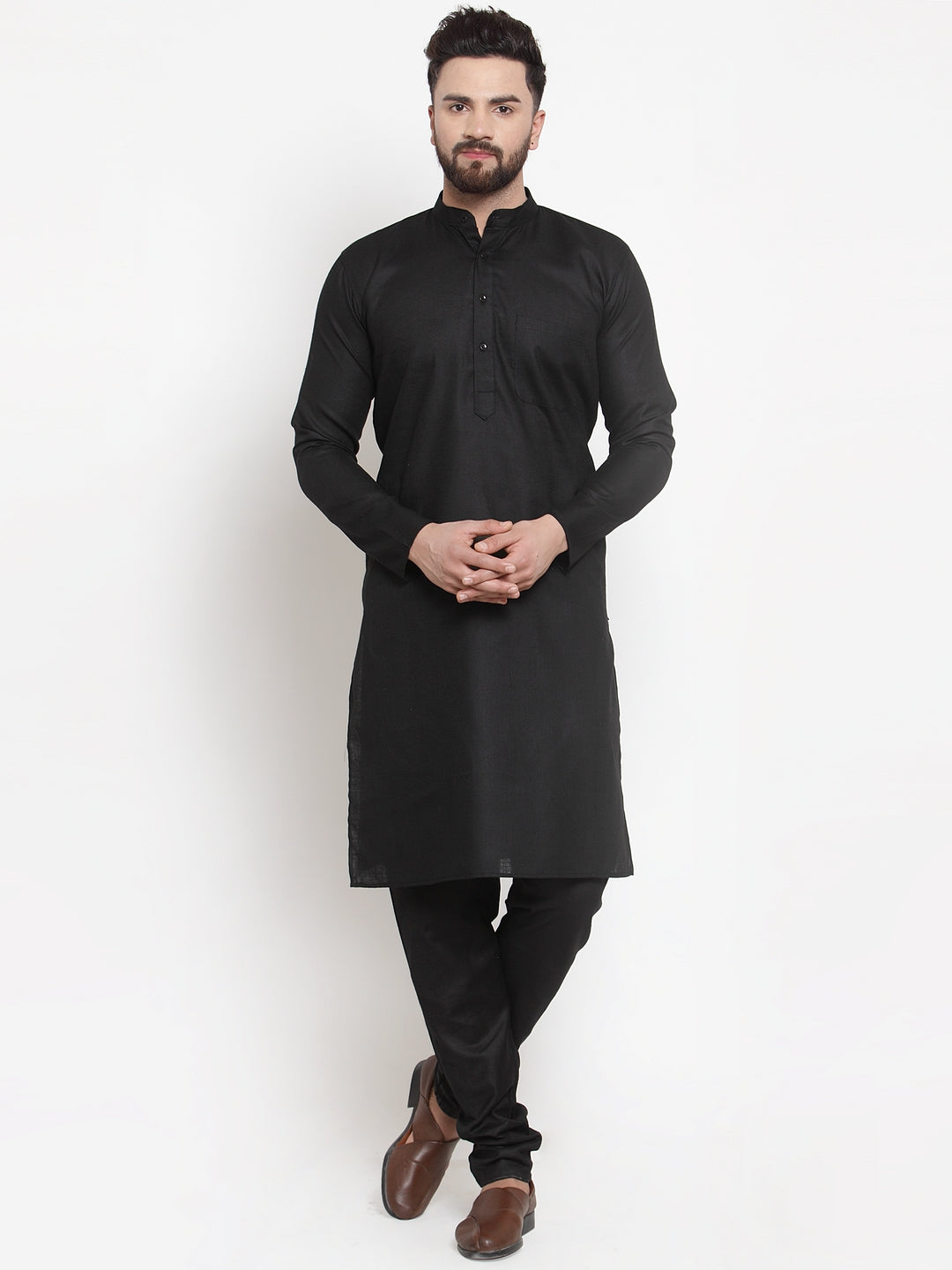 Jompers Men's Solid Cotton Kurta - Black