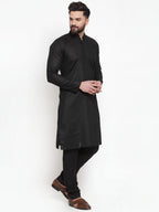 Jompers Men's Solid Cotton Kurta - Black