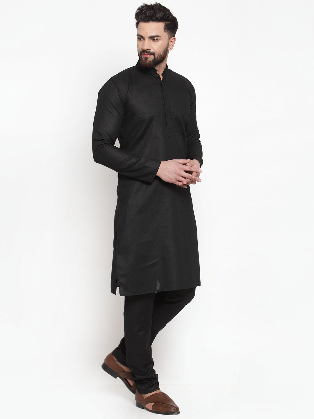 Jompers Men's Solid Cotton Kurta - Black