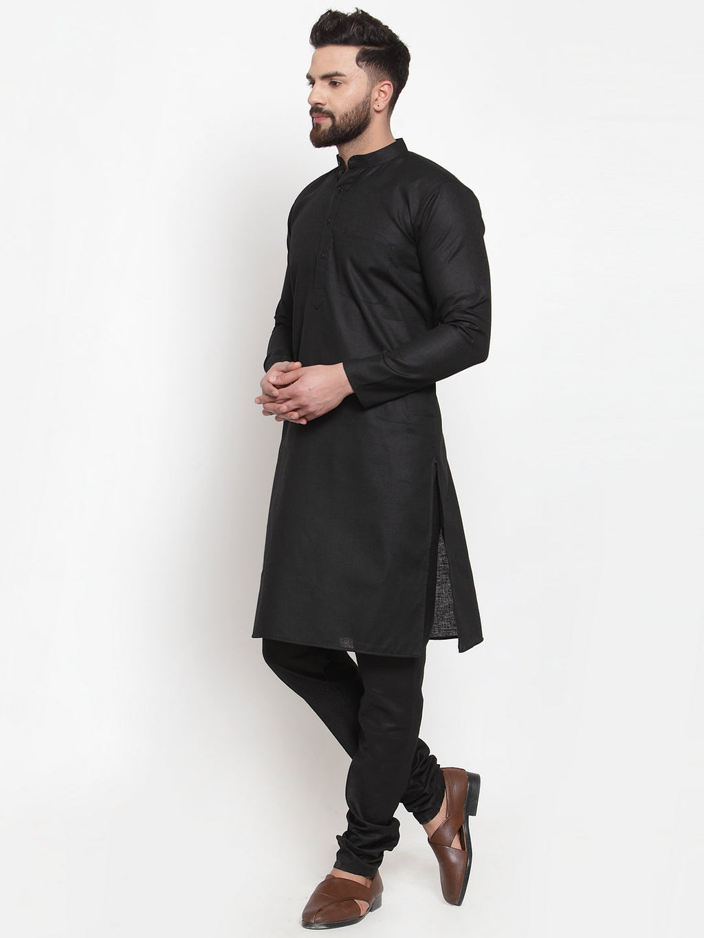 Jompers Men's Solid Cotton Kurta - Black