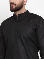 Jompers Men's Solid Cotton Kurta - Black