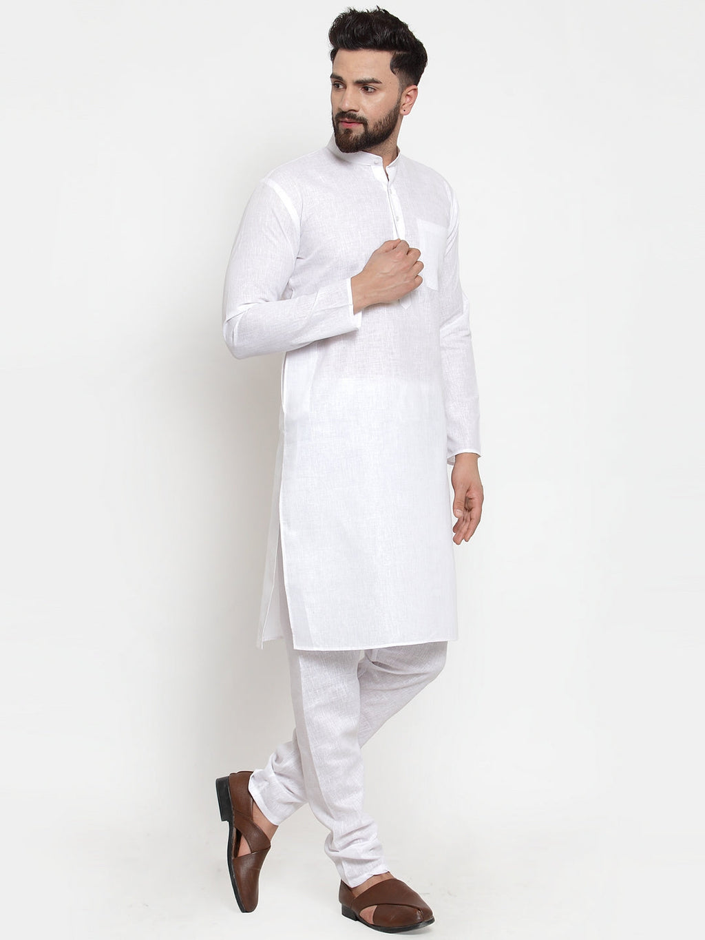 Jompers Men's Solid Cotton Kurta - White