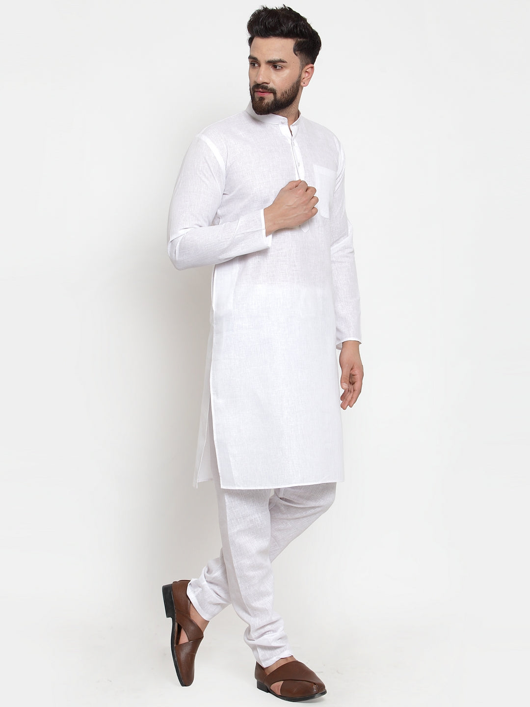 Jompers Men's Solid Cotton Kurta - White